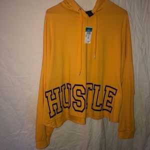 Cropped Yellow Hooded Long Sleeve Shirt